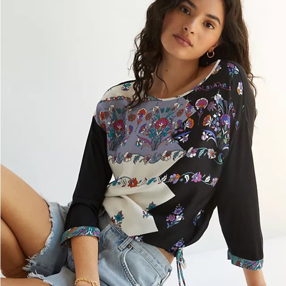 Anthropologie Tiny Floral Contrast Top XS